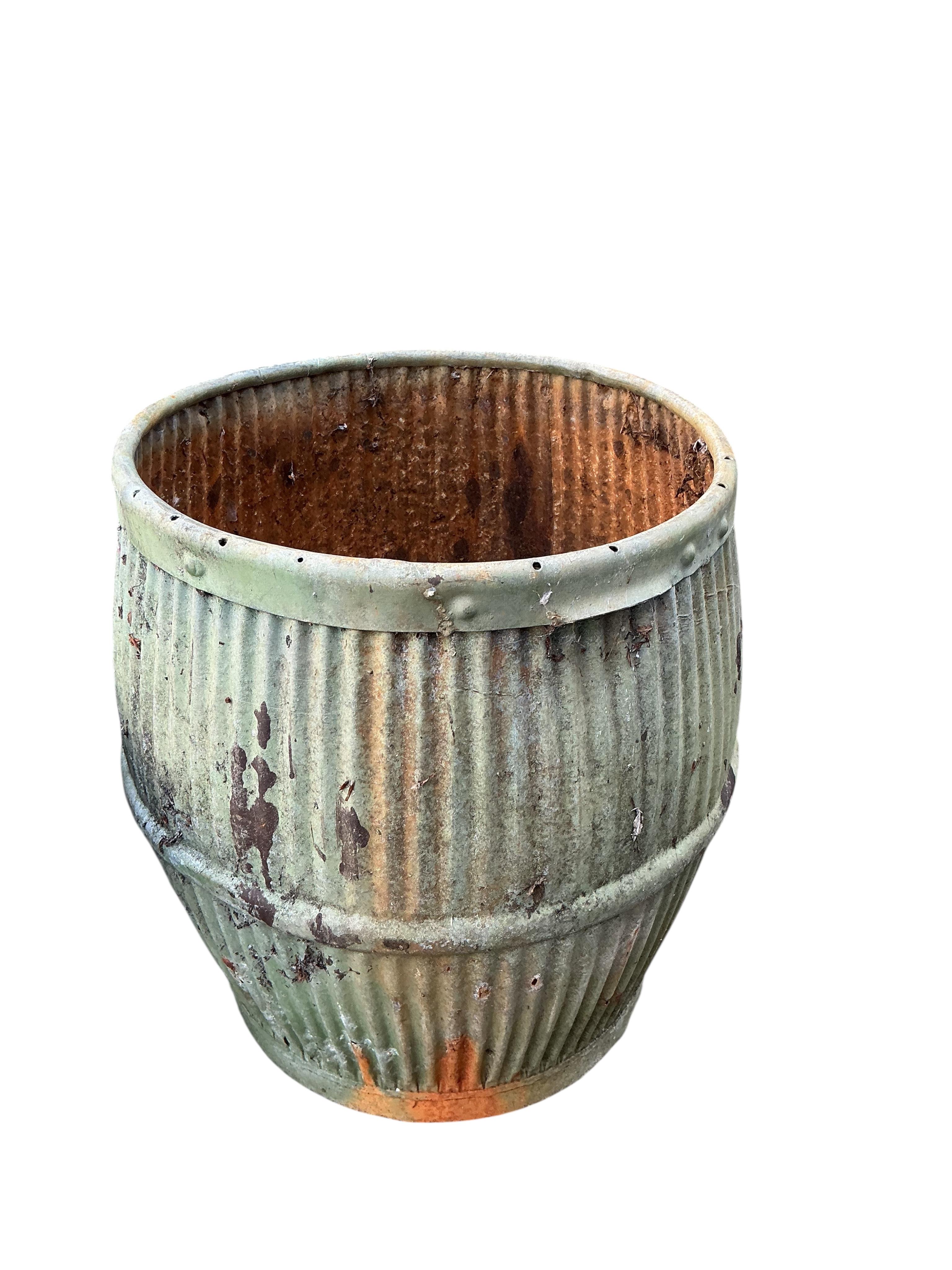 A Victorian copper copper and a circular galvanized container, larger height 50cm